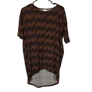 Lularoe Brown Black Zig Zag Tunic Women High Low Short Sleeve Casual Top XXS